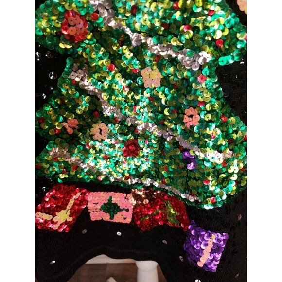 Quacker Factory Womens Black Knit Top Sequin Christmas Tree Large‎ - Picture 3 of 7